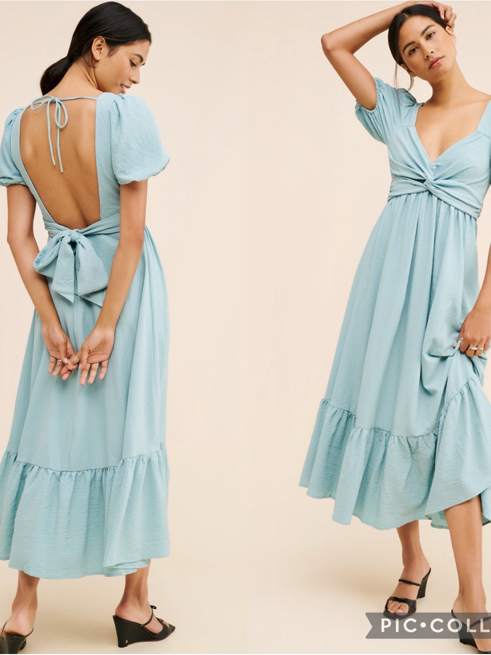 Astr the Label Blue Twist tie Open-Back puff sleeve Midi Dress size small